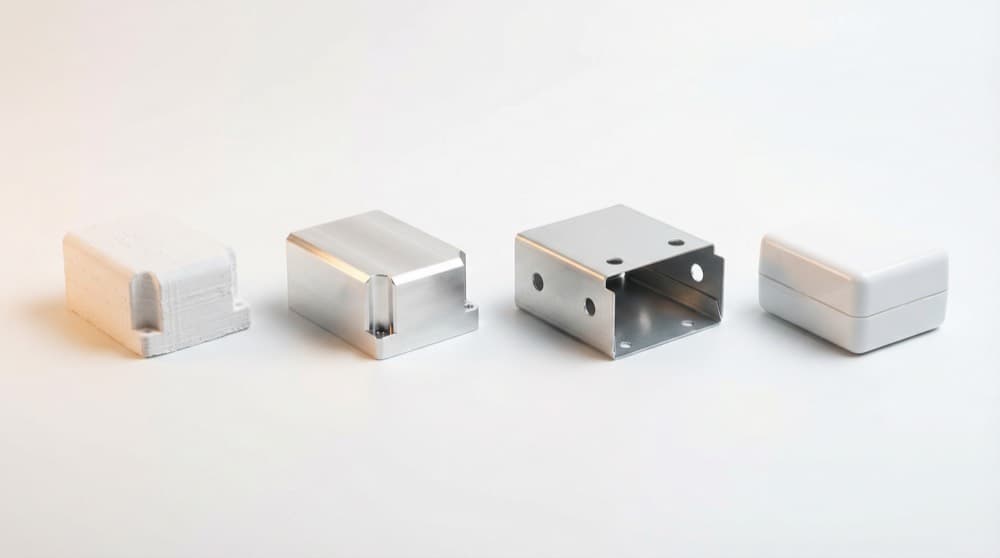 Prototype to production progression — 3D printed prototype evolving to CNC machined production parts for tighter tolerances