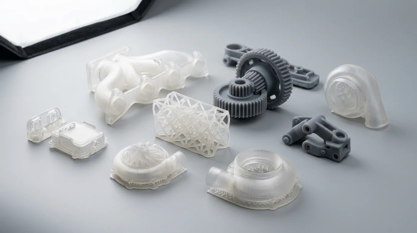 SLA 3D printed photopolymer parts with smooth surface finish — stereolithography delivers the best surface quality among polymer processes